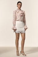 Krome Folds Dot Printed Sequin Lace Top And Skirt Two-Piece Set