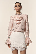 Krome Folds Dot Printed Sequin Lace Top And Skirt Two-Piece Set