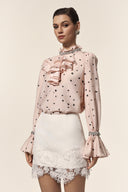 Krome Folds Dot Printed Sequin Lace Top And Skirt Two-Piece Set
