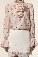 Krome Folds Dot Printed Sequin Lace Top And Skirt Two-Piece Set