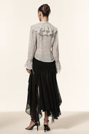 Lzada V-Neck Long Sleeves Folds Dot Printed Top