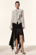Lzada V-Neck Long Sleeves Folds Dot Printed Top
