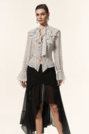 Lzada V-Neck Long Sleeves Folds Dot Printed Top