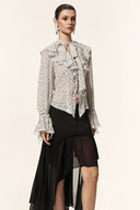 Lzada V-Neck Long Sleeves Folds Dot Printed Top