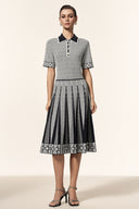 Reye Lapel Short Sleeves Jacquard Folds Mini Dress