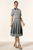 Reye Lapel Short Sleeves Jacquard Folds Mini Dress