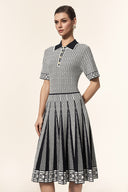 Reye Lapel Short Sleeves Jacquard Folds Mini Dress