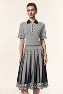 Reye Lapel Short Sleeves Jacquard Folds Mini Dress