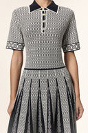 Reye Lapel Short Sleeves Jacquard Folds Mini Dress