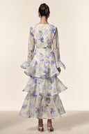 Elsa Deep-V Long Sleeves Floral Printed Maxi Dress