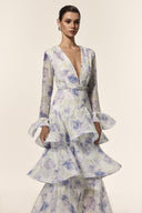 Elsa Deep-V Long Sleeves Floral Printed Maxi Dress
