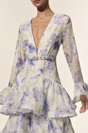 Elsa Deep-V Long Sleeves Floral Printed Maxi Dress