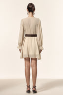 Kavaza Round Neck Long Sleeves Folds Mini Dress