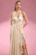 Davina Halter Sleeveless Flower Slit Maxi Dress