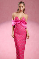 Haliya Off The Shoulder V Neck Diamond Bandage Maxi Dress