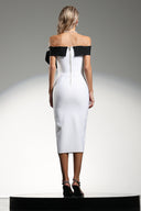 Locava Off The Shoulder Bow Contrast Color Bandage Midi Dress