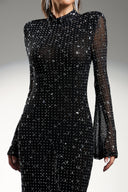 Gilian Long Sleeves High Neck Diamond Maxi Dress
