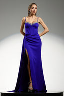 Ethel Sleeveless Strap Slit Diamond RoyalBlue Maxi Dress