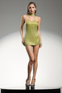 Mindi Halter Sleeveless Diamond Mini Dress