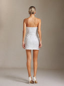Enid Beaded sequined bow strapless mini dress