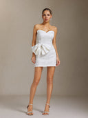 Enid Beaded sequined bow strapless mini dress