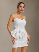 Enid Beaded sequined bow strapless mini dress