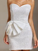 Enid Beaded sequined bow strapless mini dress