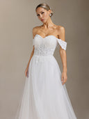 Lala Off-the-shoulder Lace Fish bone maxi wedding dress