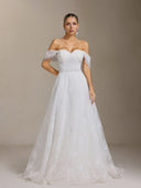 Liama Off-the-shoulder pearl flower lace Maxi wedding Dress