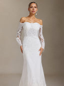 Lanla Off-the-shoulder lace long-sleeved fitted maxi wedding dress