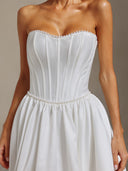 Kasuni Fishbone pearl strapless and tail-drag maxi wedding dress