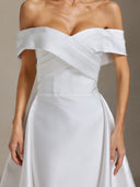 ViayaOff-the-shoulder pleated trailing maxi wedding dress