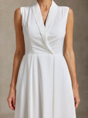 Daona Sleeveless Suit collar Satin maxi dress