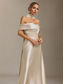 Elsie Off-the-shoulder, tapered, waist-cinching maxi dress
