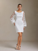 Zade Round-neck long-sleeved chiffon floral slim mini dress