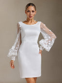 Zade Round-neck long-sleeved chiffon floral slim mini dress