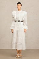 Ditala Long Sleeves Lace Folds Top And Skirt Two-Piece Set