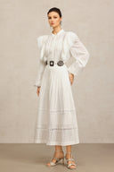 Ditala Long Sleeves Lace Folds Top And Skirt Two-Piece Set