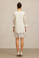 Peoph V-Neck Elbow Sleeves Lace Flowers Mini Dress