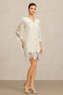 Peoph V-Neck Elbow Sleeves Lace Flowers Mini Dress