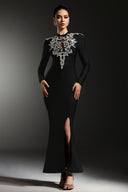 Saloha Long Sleeves Diamond Slit Fish Tail Bandage Maxi Dress