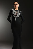 Saloha Long Sleeves Diamond Slit Fish Tail Bandage Maxi Dress
