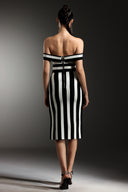Perly Off The Shoulder Sleeveless Stripes Slit Bandage Maxi Dress
