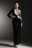 Wenie Long Sleeves Flower Slit Maxi Dress