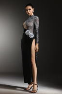 Wenie Long Sleeves Flower Slit Maxi Dress