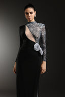 Wenie Long Sleeves Flower Slit Maxi Dress