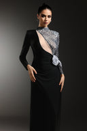 Wenie Long Sleeves Flower Slit Maxi Dress