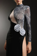 Wenie Long Sleeves Flower Slit Maxi Dress