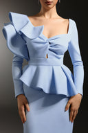 Faray Ruffled Long Sleeves Blue Maxi Dress