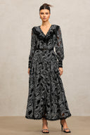 Nailah V-Neck Long Sleeves Lace Folds Maxi Dress